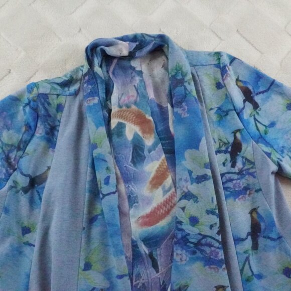 Soft Surroundings Cardigan Sweater Womens Petite Medium Floral Bird Print - Picture 4 of 11